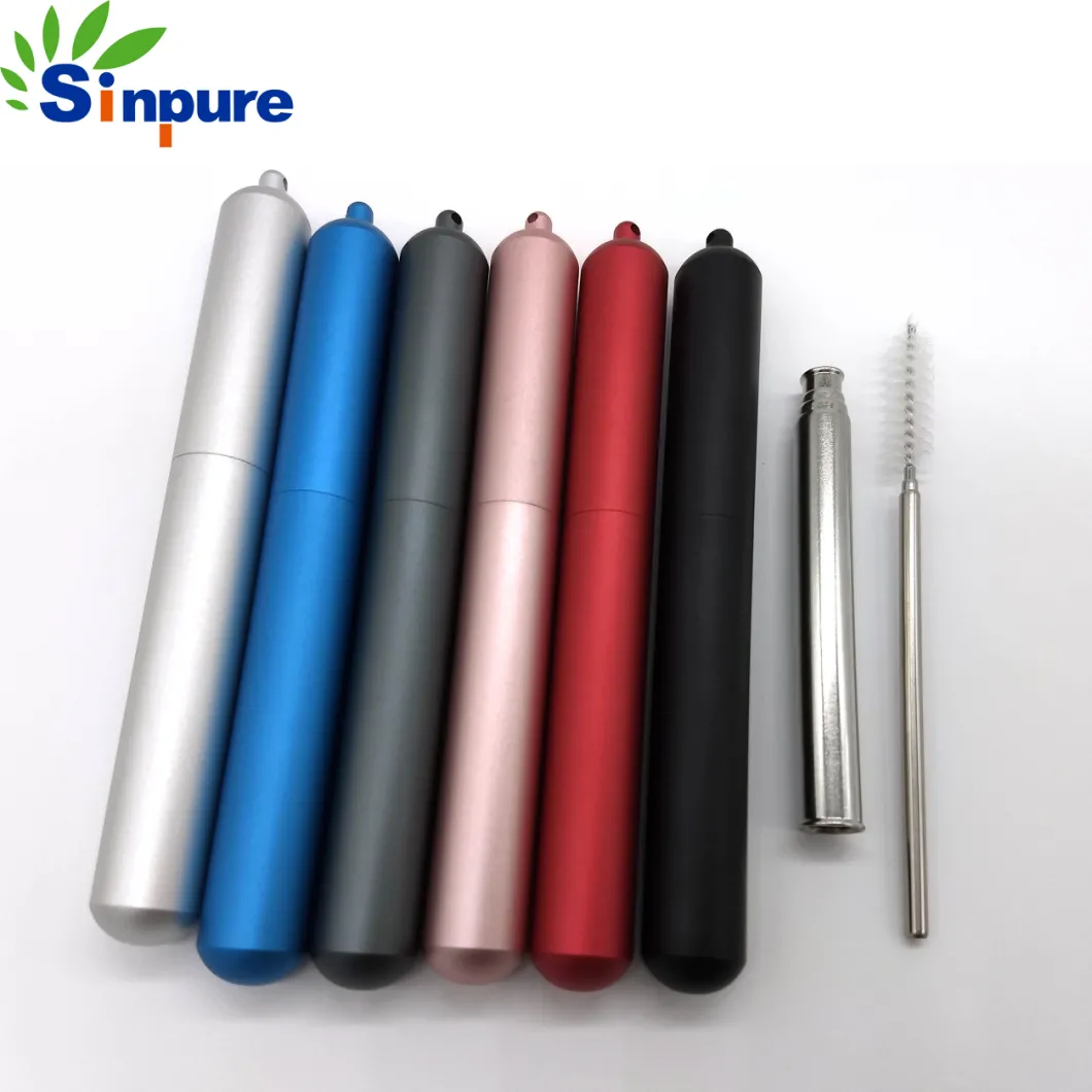 China Supplier Customized Telescopic Straw Collapsible Metal Straw with Travel Case