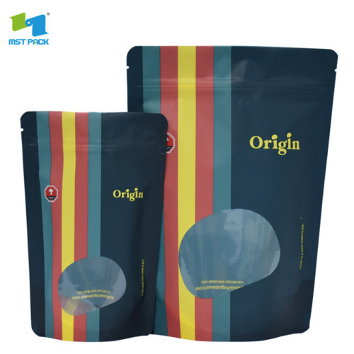 Bolsa de comida de pie kraft negra de 24 oz con ventana