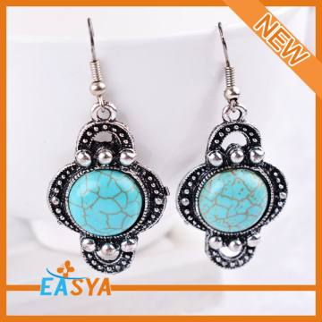 Unique Antique Silver Turquoise Stone Lantern Drop Earring
