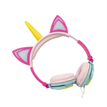 Headphones LED Light Up Unicorn Wired Headsets