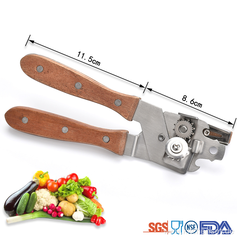 Full stainless steel head wooden handle can opener