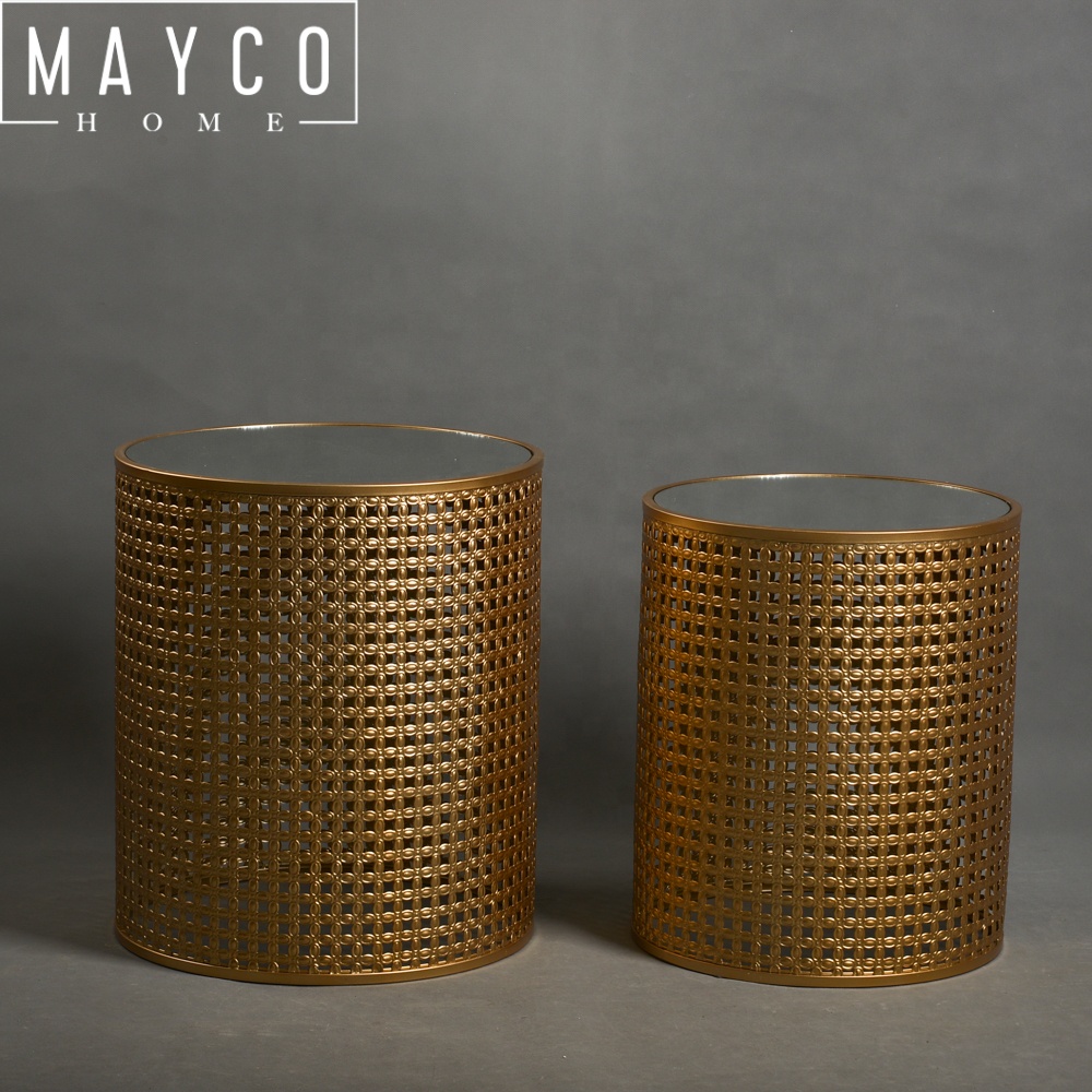 Mayco Wholesale Luxury Mirror Top Unique Accent Gold Metal Wire Side Table