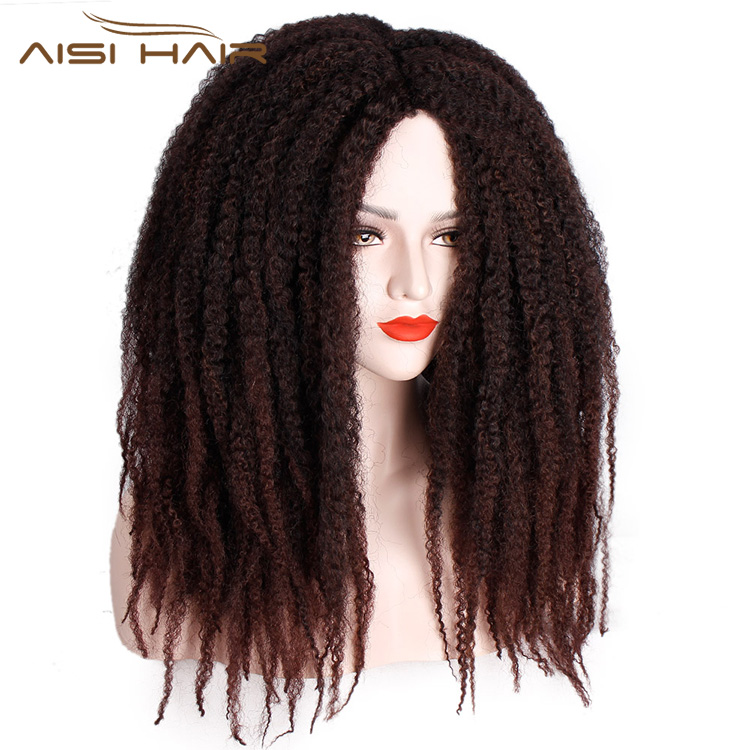 Aisi Hair Synthetic Afro Kinky Curly Hair Braided Long Wigs Dark Brown Marley Braiding Hair Wig for Black Women