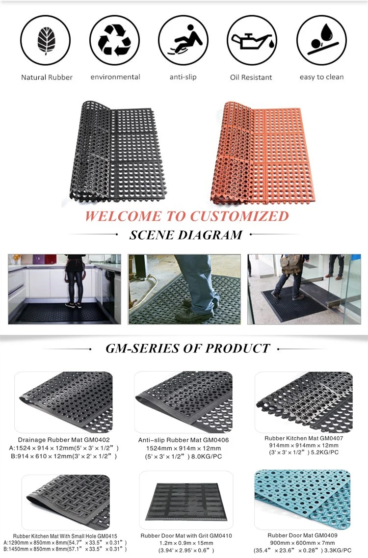Heavy Duty Rubber Safety Anti-Fatigue Mat for Wet or Greasy Areas