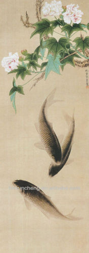 wallpaper of fish silk painting -100% hand silk embroidery