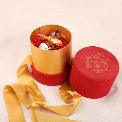 Grosir kotak hadiah bundar kecil beludru merah Cina