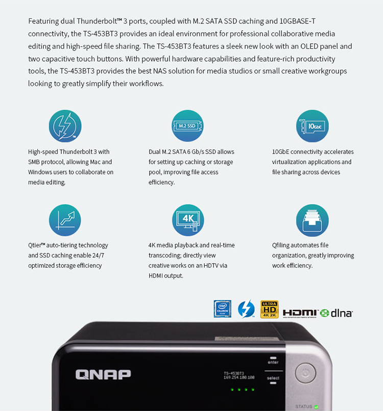 Qnap TS-453BT3-8G 4-bay Thunderbolt 3 network nas storage server