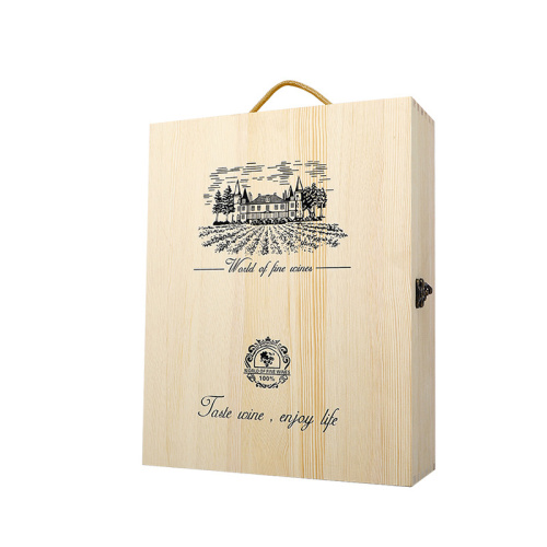 Caja de vino de pino alcanfor 3 botellas