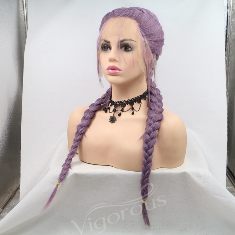 Vigorous long freetress purple african queen wholesale handmade braiding wig synthetic cornrow braid lace front wigs baby hair