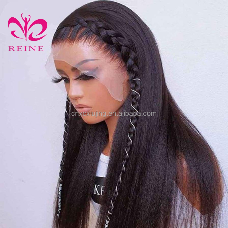 REINE Wholesale Vendors Brazilian Virgin Kinky Straight  Natural Hairline Glueless Remylace front human hair wig for black woman