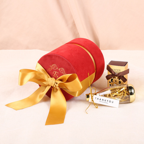 Wholesale Chinese Red Velvet Small Round Gift Box