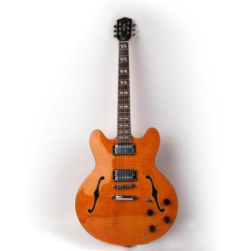 Good Quality Orange Double F Hole Maple Jazz Hollow Body Electric Guitar with Flame Maple Neck