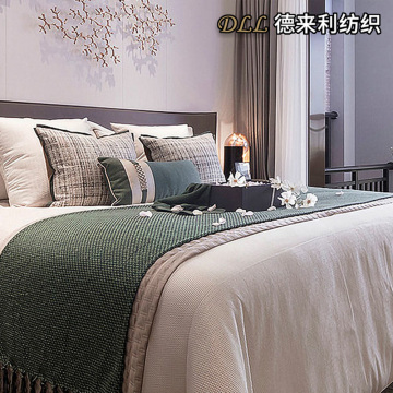 Modern Green Woven Bedding Ensemble with Fringe