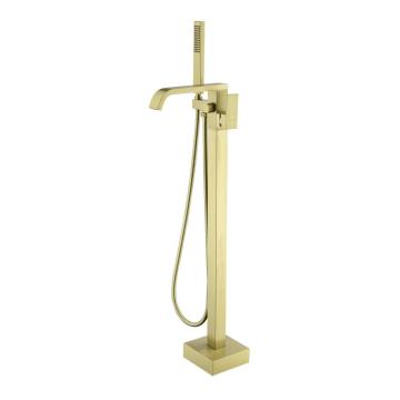 Brushed Gold Floor Mounted Brass Bathtub Filler Faucet