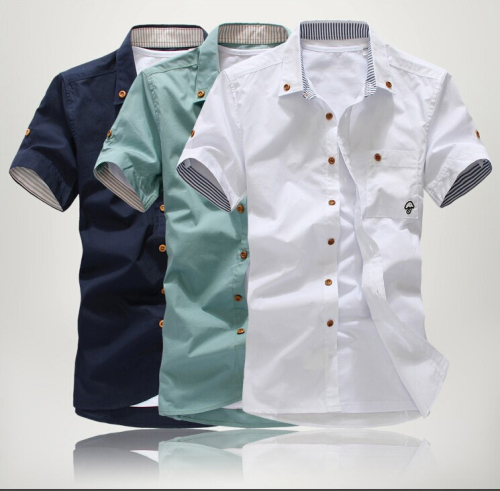 Camisa de manga corta de estilo guarnecido de raya de hombres 2015 envío gratis