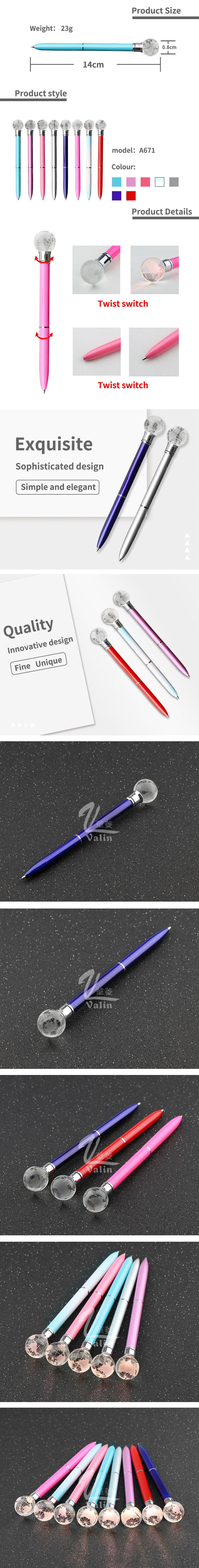 Top 10 seller crystal earth ballpoint pen for school