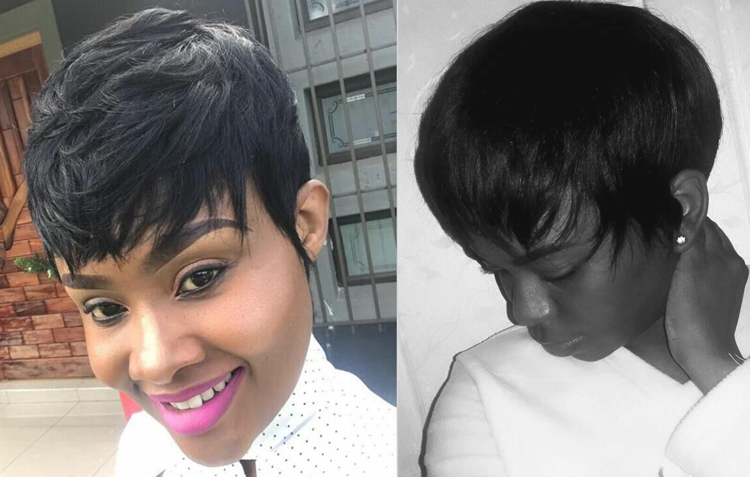 Lsy Non Lace Short Pixie  Human Hair Wig Color 1B For Africian American  100% Pixie Wigs For Black Women