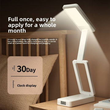 Rechargeable Folding Desk Lamp, Clock Reading Desk Lamp