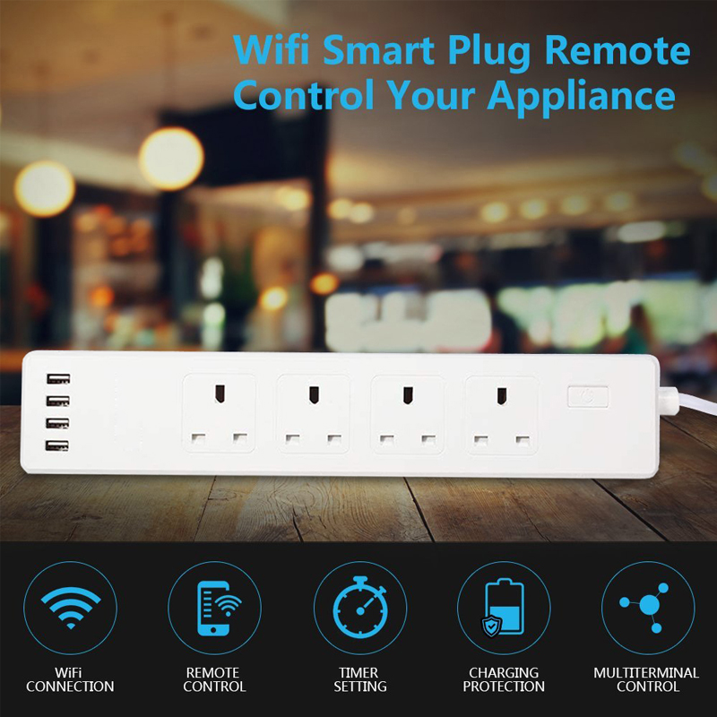 UK Wifi Power Strip Surge Protector Outlet Power Strip With Usb Ports Etl Extension Cord Power Strip TUYA