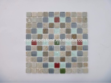 backsplash decorative slate mix glass mosaic tile