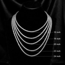 Luoyan Iced Out Diamond Tennis Necklaces: 18K Gold and Silver Chains in Various Widths with Cubic Zirconia