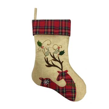 2020 flax Christmas stocking with deer Embroidered