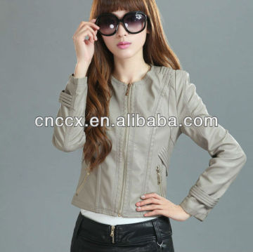 14PJ1220 Women slim fit pu leather jacket