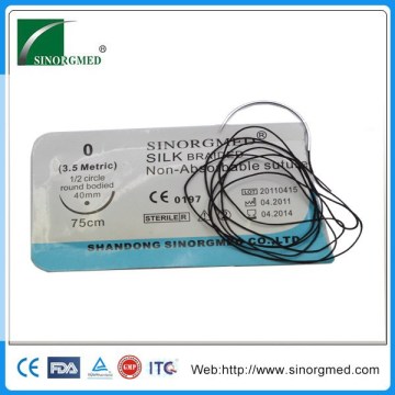 Non absorbable Surgical Suture U.S.P, Black braided silk sutures