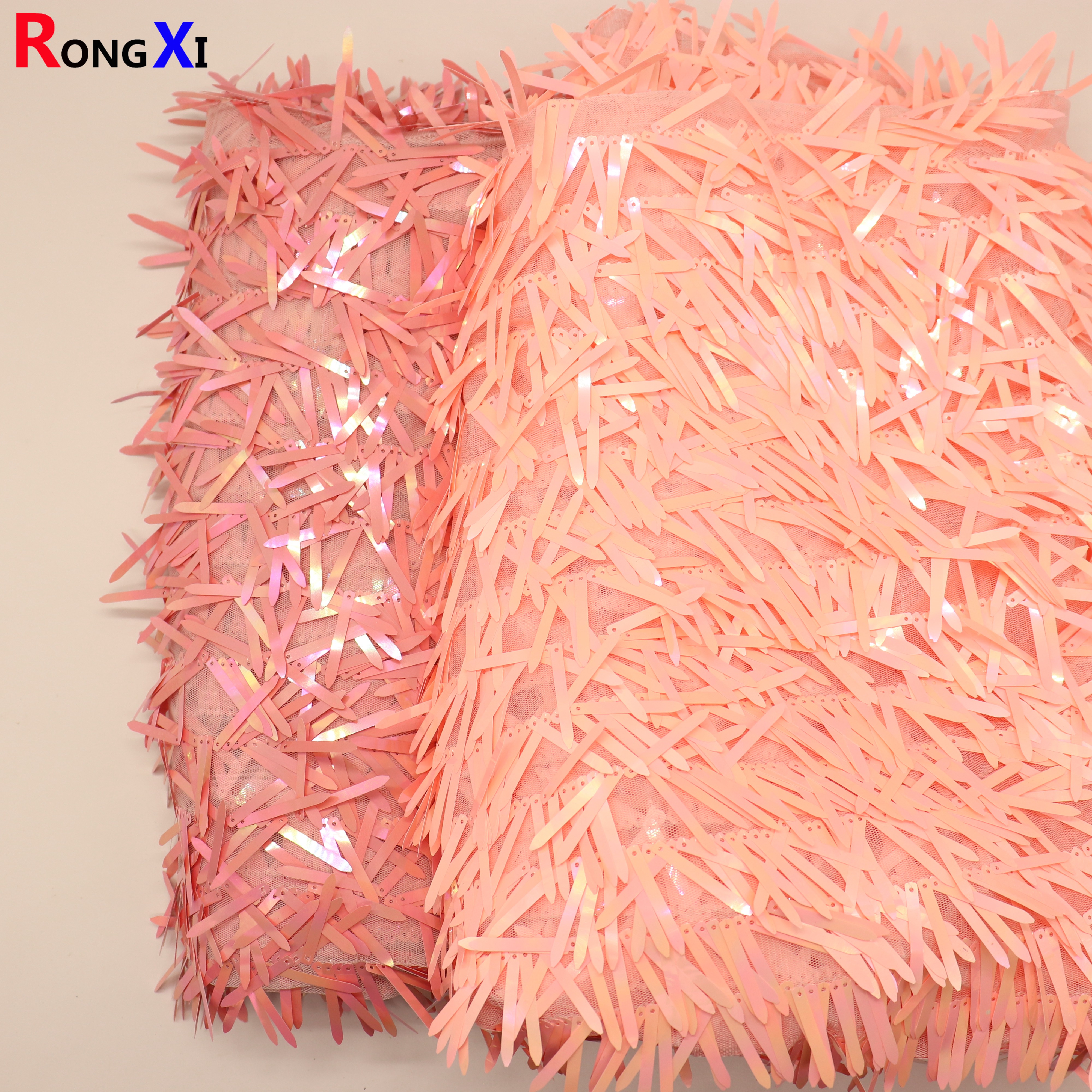 RXF1655 4.5mm*4cm Hot Selling Sequin Fabric With Fringe Made In China