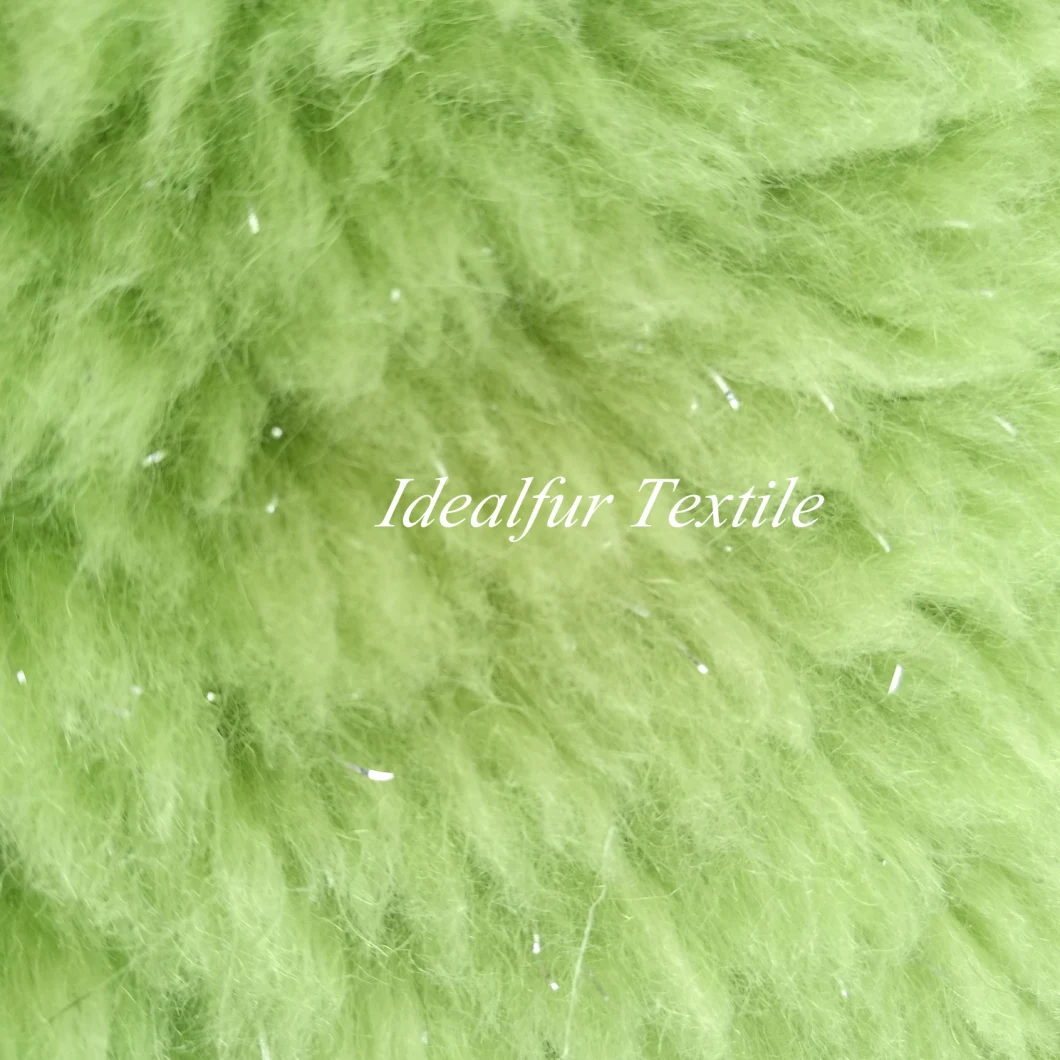 Green Lamb Hair with Plain Silver Thread Fake Fur