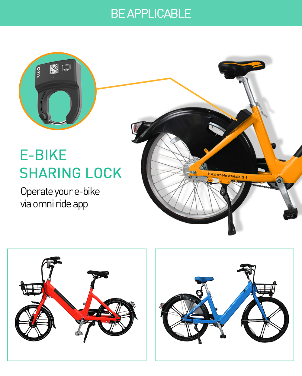 Omni Popular waterproof IP 67 GPS positioning 2G/4G GPS BLE sharing rental E bicycle bike Smart lock