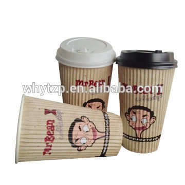 Disposable 12 oz sip coffee ripple paper cup with lids