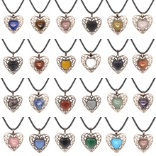 Ruby zoisite 15MM Cabs Antique Bronze Alloy Heart PendantNecklace 45cm Black Cord