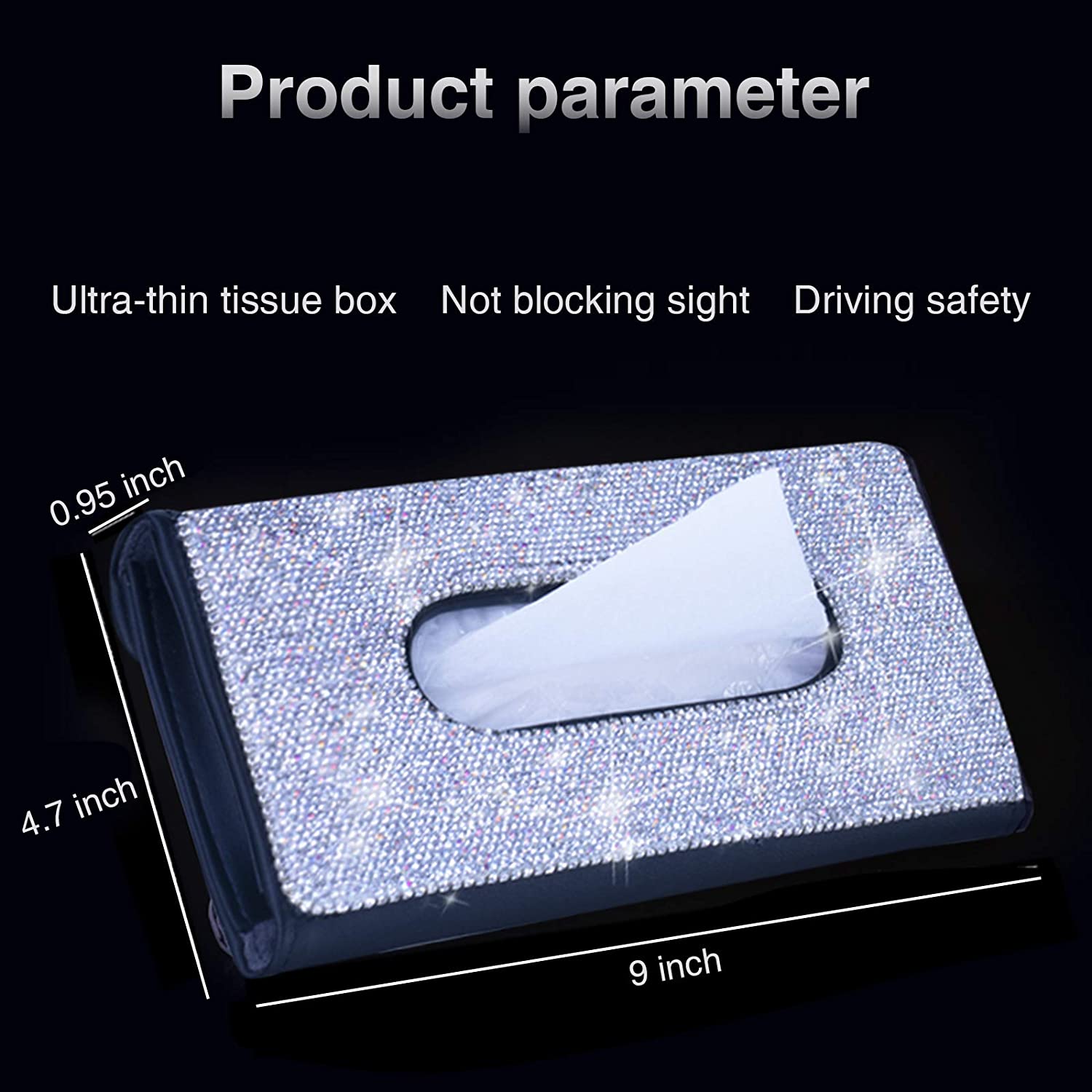 Bling Bling Car Sun Visor Tissue Box Holder Crystal Sparkling Napkin Holder PU Leather Backseat Tissue Case Car Accessories
