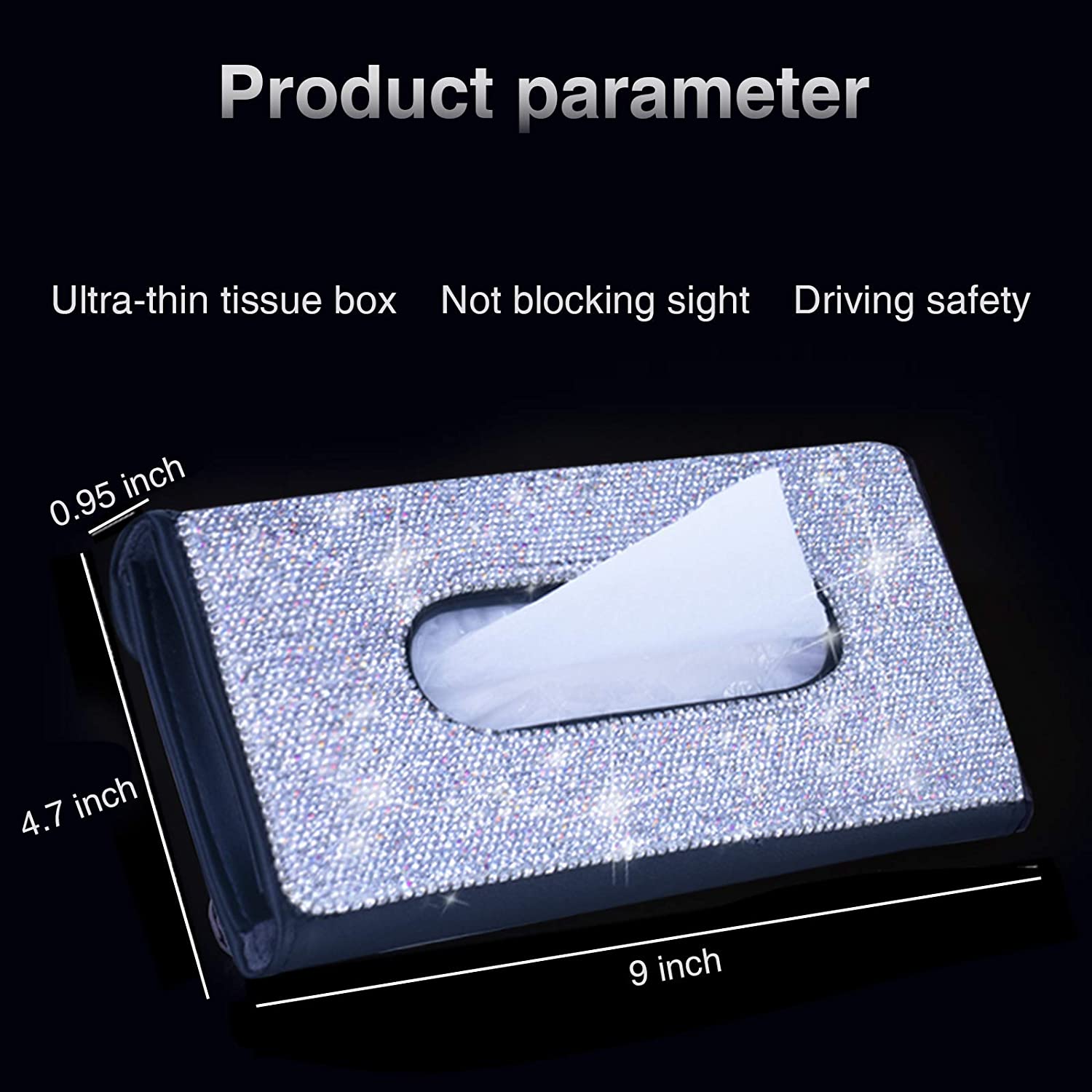 Bling Bling Car Sun Visor Tissue Box Holder Crystal mousserande servetthållare PU läder baksäte vävnad fodral biltillbehör