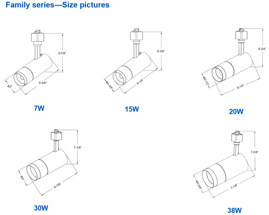 Daytonled Family Series ETL CETL Certification 7W 15W 20W 30W 38W Surface Mount Recessed CRI90 CRI97 Led Track Light