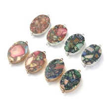 Imperial Jasper Oval Pendant - Custom Cherry Creek Synthesis Gemstone Connector, Made in China