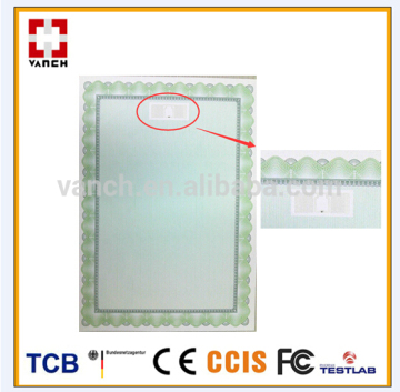 UHF RFID Certificate of authenticity tag Anti Fake Security Certificate RFID Paper