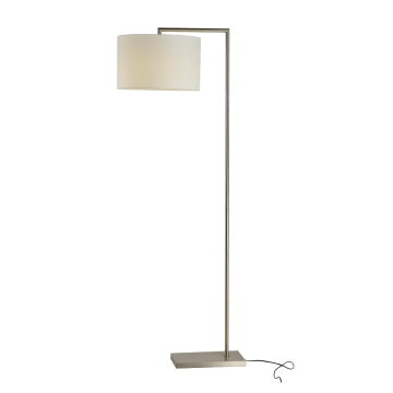 Satin Nickel Round Shade White Floor Stand Lamp with Fabric Shade