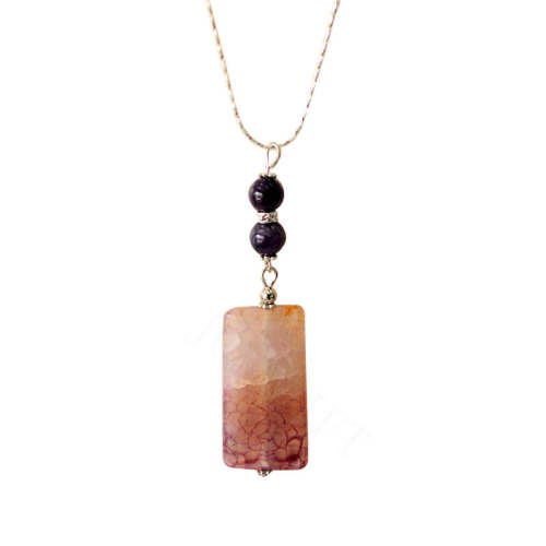 Natural Gemstone Agate Necklace with Silver Chain