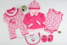 6TB1-115 Rose Red Plain Winter Knitted Baby Clothes Set New Born Baby Set