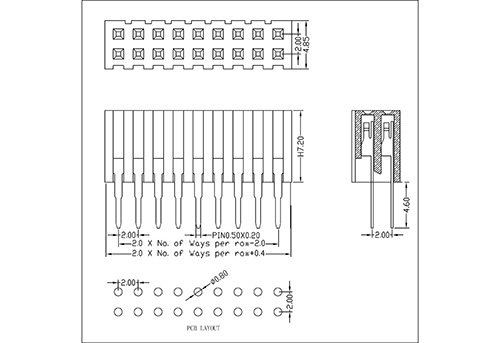 2.0 mm Female Header Dual Row Straight Type H7.2 FHDS11-XXDXXX