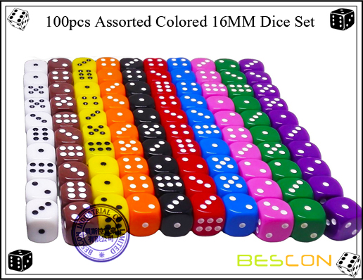 100pcs surtido de 16mm de dados de color Set-2 100pcs Assorted Colored 16MM Dice Set-2
