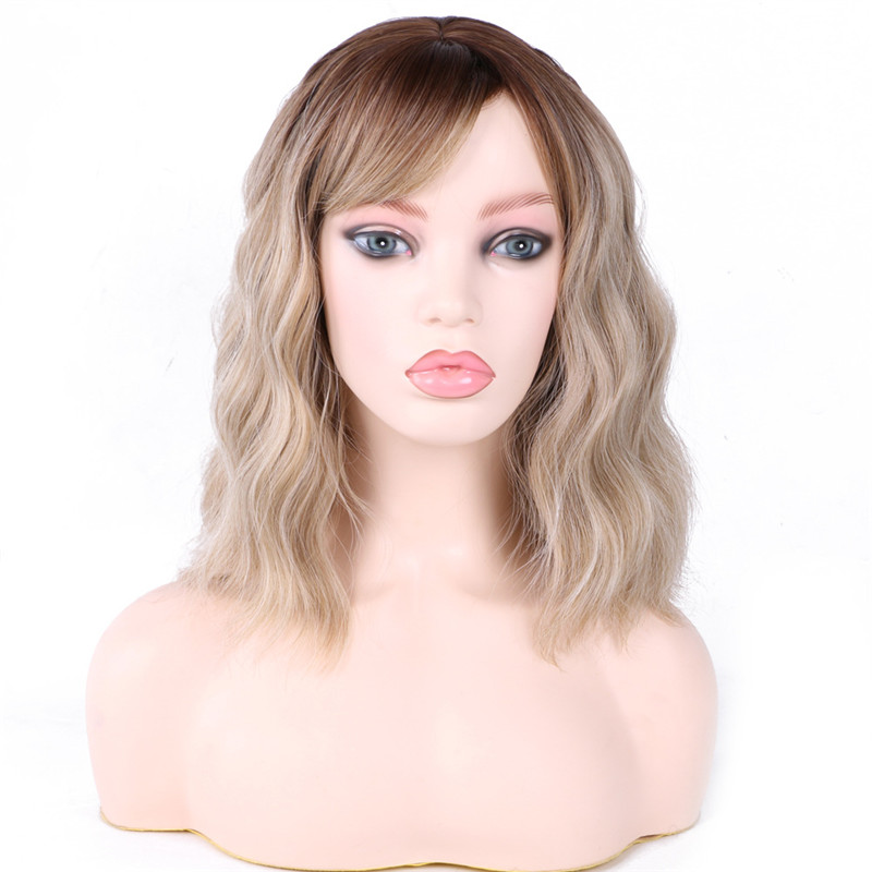 Wavy Bob Wig with Bangs Fringe Short Shoulder Length for Women Synthetic Fiber Hair with Skin Scalp Cosplay