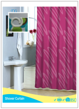 rose red white lines polyester prited hookless shower curtain