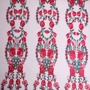 Elegant Bridal Dress Multicolor Flower Embroidery Fabric