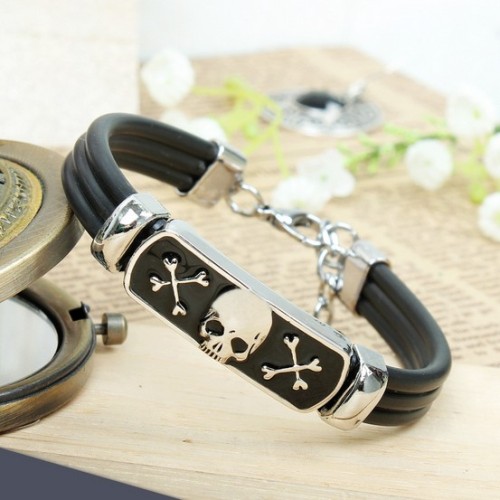 Fashion Men's punk style metal bracelet with skull head wholesale jewelry