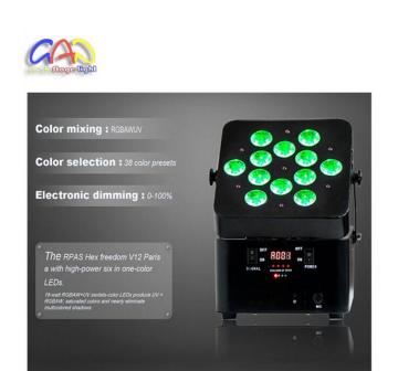 12LEDs*15W 5 In1 Rgbaw 2.4GHz Built in Wireless LED Flat PAR Light, LED PAR Can with Irc