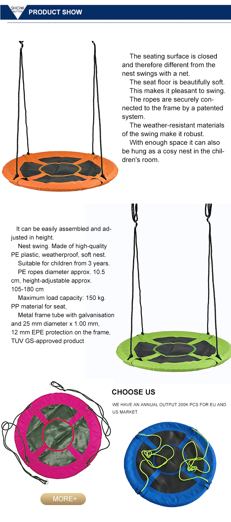 Baoxiang Orange Round Παιδιά Κήπος Μεταλλικό κάθισμα Swing