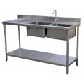double sink worktable with undershelves